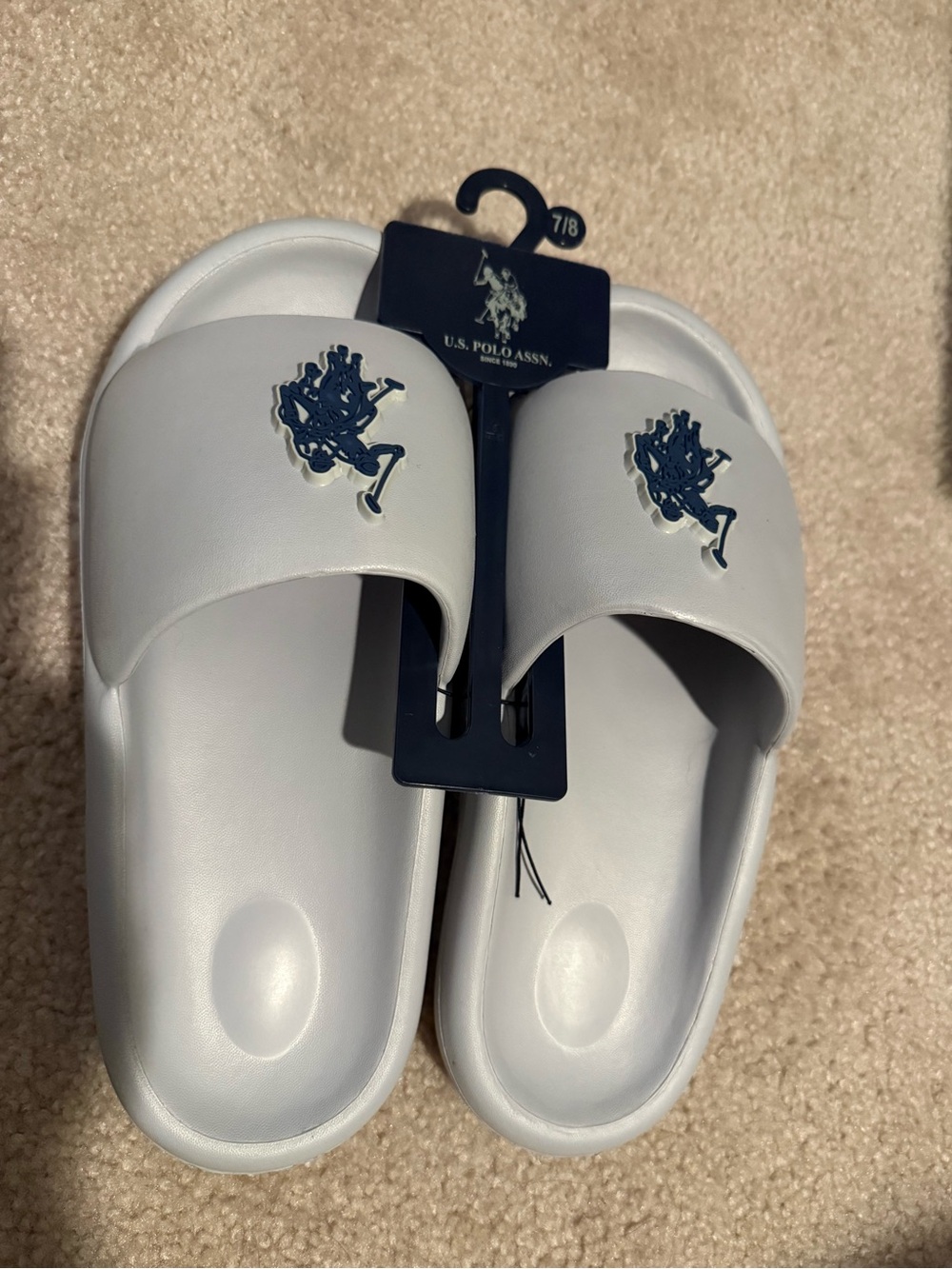 U.S. Polo Assn. Grey Slides with Navy Logo size 7/8 M